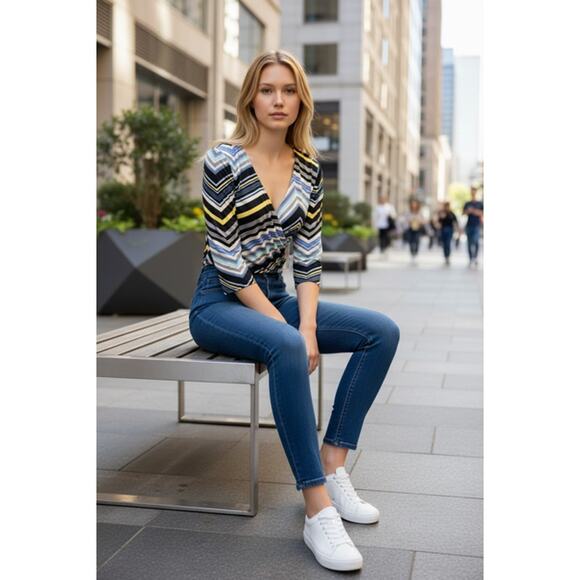 Misia Tops - Misia - Striped Wrapped Blouse - Small